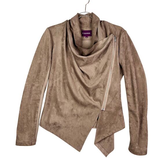 Vigoss Jackets & Blazers - VIGOSS Faux Suede Drape Waterfall Jacket Taupe Beige‎ Size M Excellent Condition
